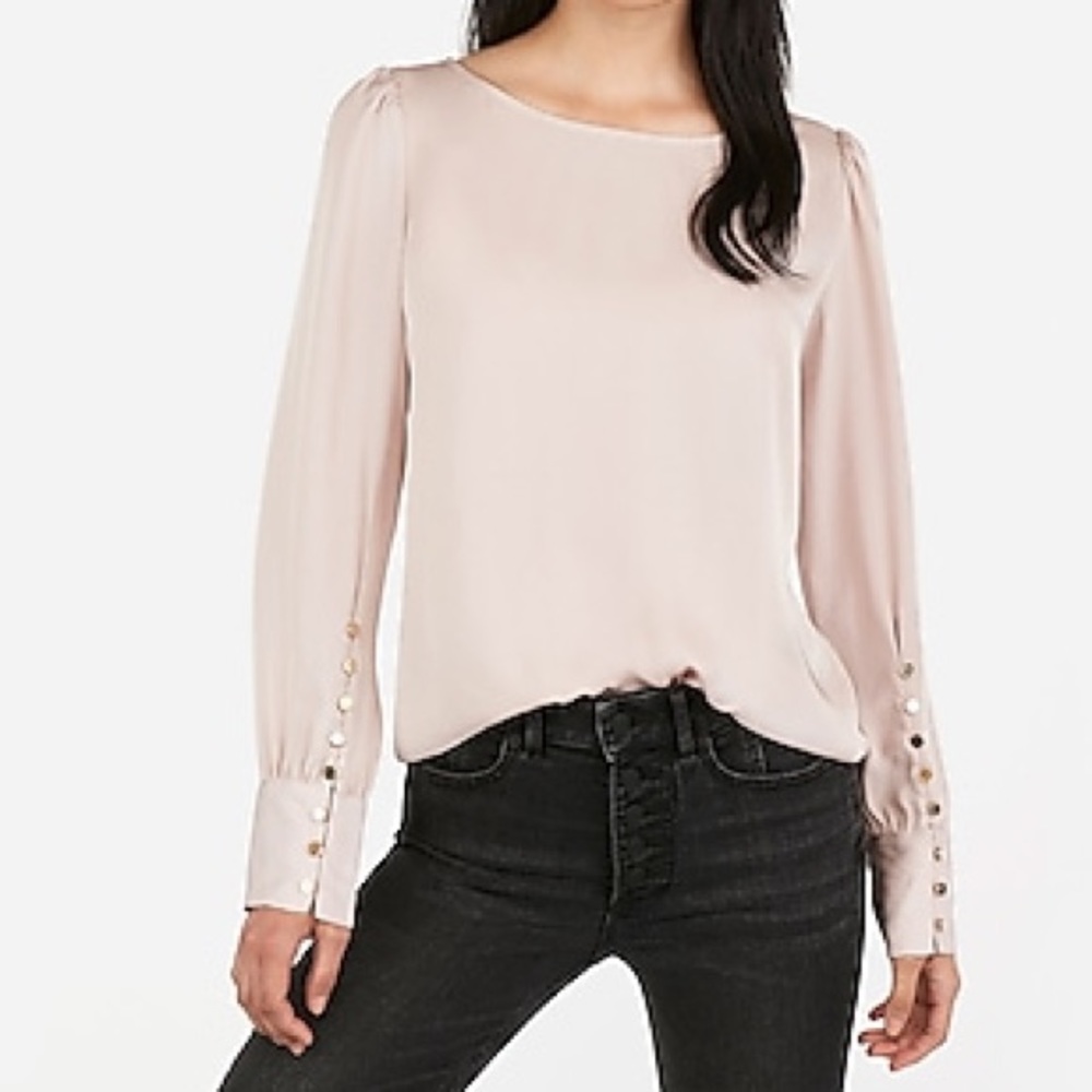 Express - Puff Sleeve Large Gold Button Cuff Top